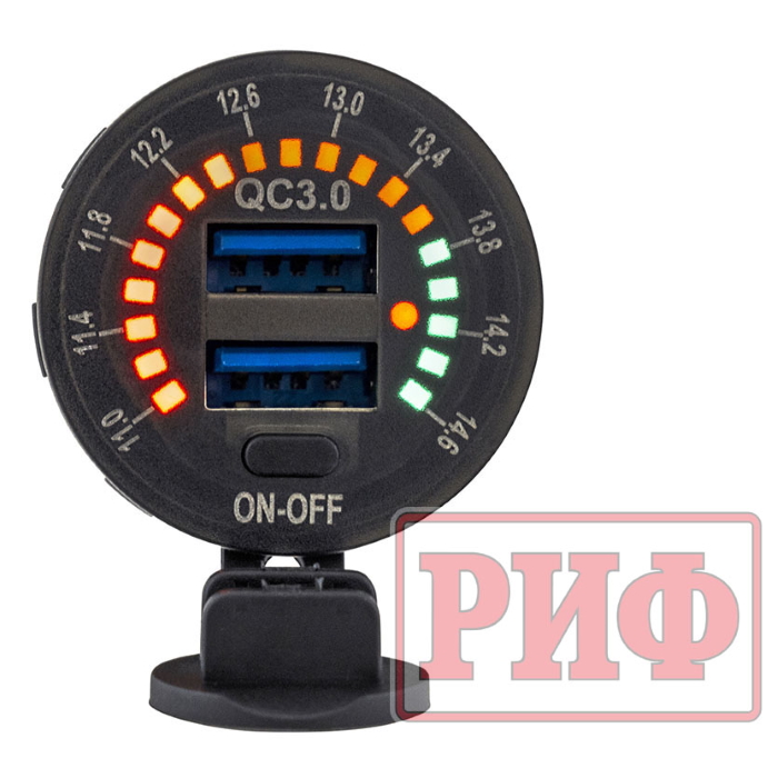 картинка Розетка USB 2 QC 3.0 с вольтметром от магазина  4x4 риф шоп