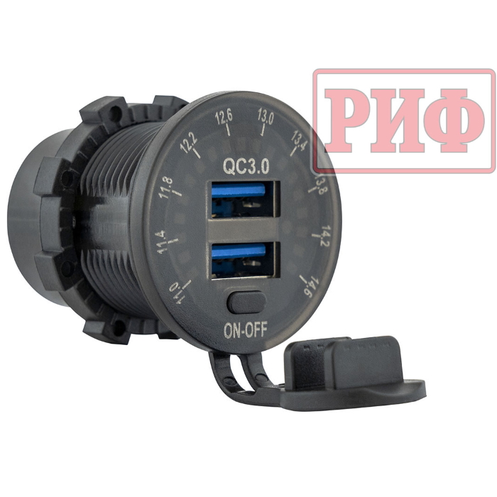 картинка Розетка USB 2 QC 3.0 с вольтметром от магазина  4x4 риф шоп