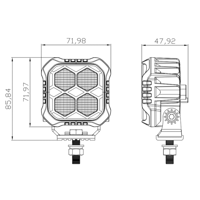 картинка Фара светодиодная дальнего света РИФ 20W 72x72x48 мм от магазина  4x4 риф шоп